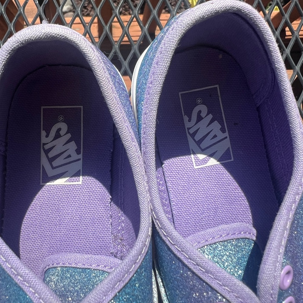 Vans Kids’ Ombré Authentic Blue and Purple Glitter Sneakers (no shoelaces) - Picture 6 of 8